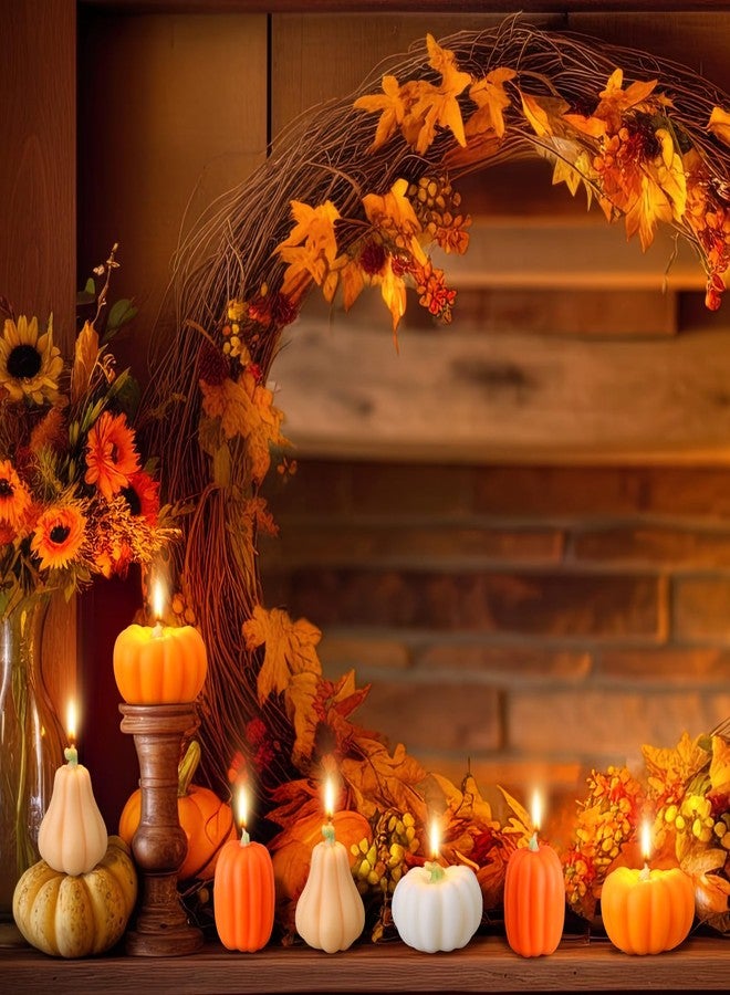 Conelist 8 Pcs Thanksgiving Pumpkin Shaped Candles Thanksgiving Scented Pumpkin Tealight Candle Bulk Home Decor Handmade Fall Gifts Soy Wax White Orange Wax Light for Home Table Bedroom Bathroom Party - Image 4