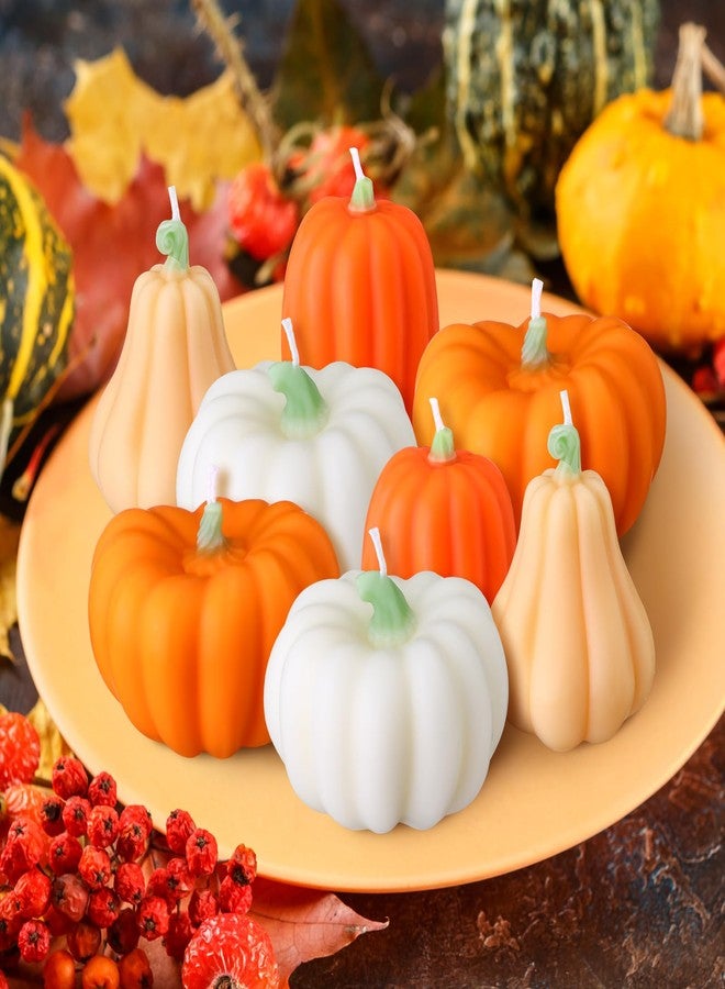 Conelist 8 Pcs Thanksgiving Pumpkin Shaped Candles Thanksgiving Scented Pumpkin Tealight Candle Bulk Home Decor Handmade Fall Gifts Soy Wax White Orange Wax Light for Home Table Bedroom Bathroom Party - Image 1