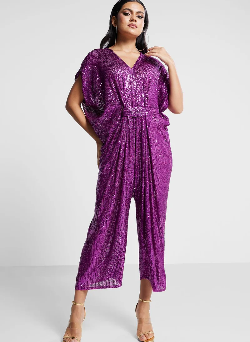 The Arab Crab Sequin Embellished Belted Jumpsuit
