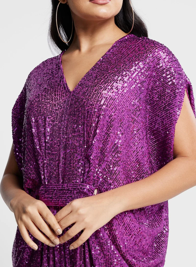 The Arab Crab Sequin Embellished Belted Jumpsuit
