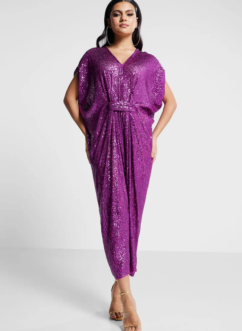The Arab Crab Sequin Embellished Belted Jumpsuit