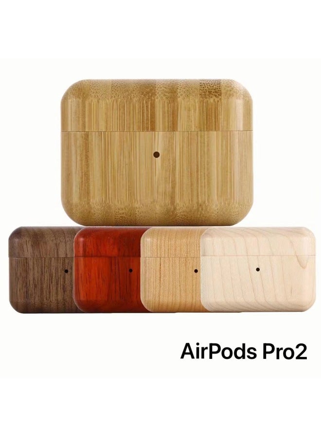 Wooden Earphone Case For Airpods Pro 2 Generation Walnut For Apple Airpods3/4 All-inclusive Protective Cover-Color:Cherry-Applicable Model:AirPods Pro2 (new) Without Hook