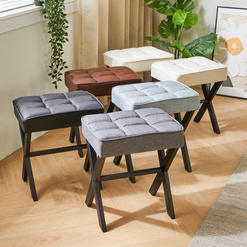 IBUYKE Square Makeup Stool with X-Leg Foot Rest, Linen Footrest, Ottoman Seat, Multi-Use as Small Side Table, for Bedroom, Living Room, Linen LG-70Y - Image 5