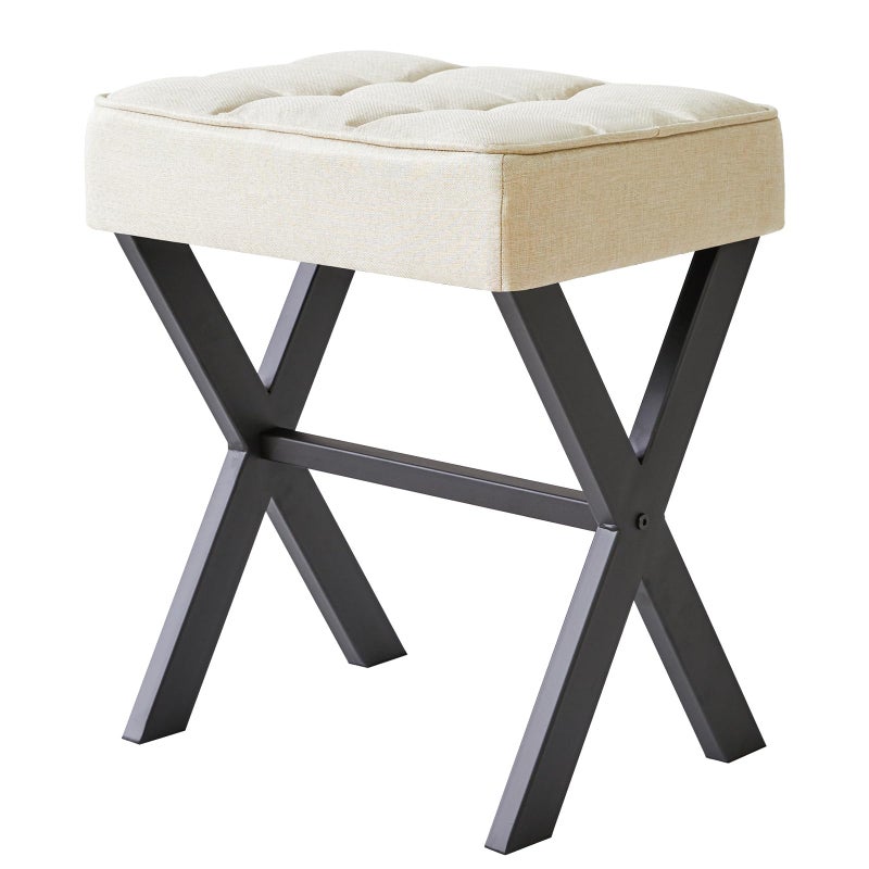 IBUYKE Square Makeup Stool with X-Leg Foot Rest, Linen Footrest, Ottoman Seat, Multi-Use as Small Side Table, for Bedroom, Living Room, Linen LG-70Y - Image 1