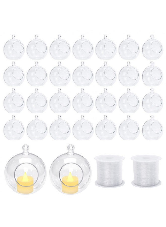 Pomeat Pomeat 30 Pcs Hanging Candle Holder Clear Plastic Terrarium Globe Hanging Tea Lights Candle Holder for Plants Wedding Christmas Party Centerpiece Decor, 260 Ft Fishing Line, 3.54 inch  - Image 1