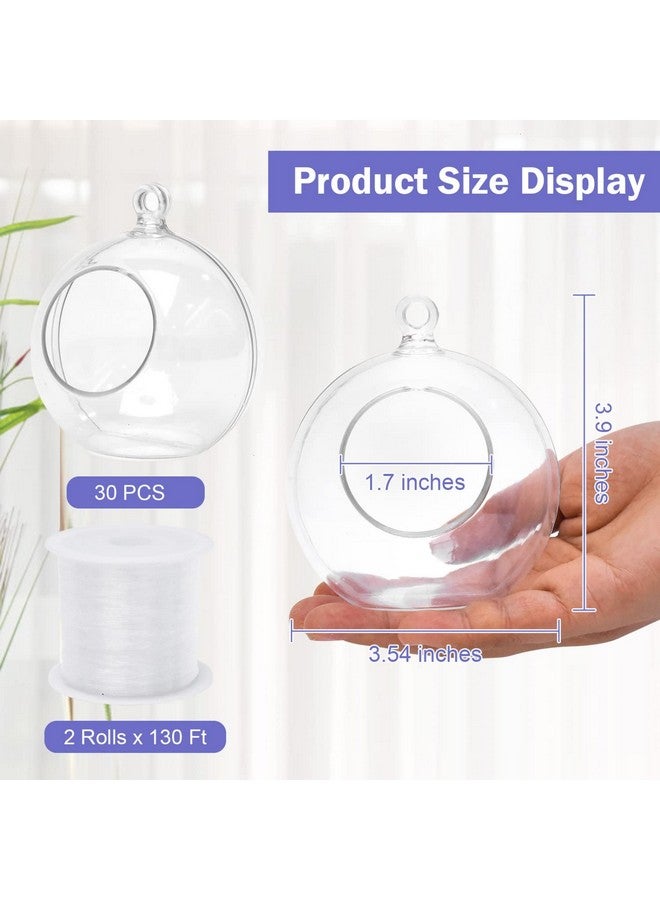 Pomeat Pomeat 30 Pcs Hanging Candle Holder Clear Plastic Terrarium Globe Hanging Tea Lights Candle Holder for Plants Wedding Christmas Party Centerpiece Decor, 260 Ft Fishing Line, 3.54 inch  - Image 3