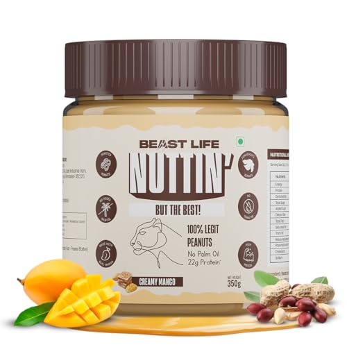 BeastLife Creamy Mango Peanut Butter | 24.5 G Protein | 350 gm | 100% Peanuts, High Protein | Zero Palm Oil | Non‑GMO Nut Butter | Fitness-Friendly Spread | Zero Cholesterol - Image 1