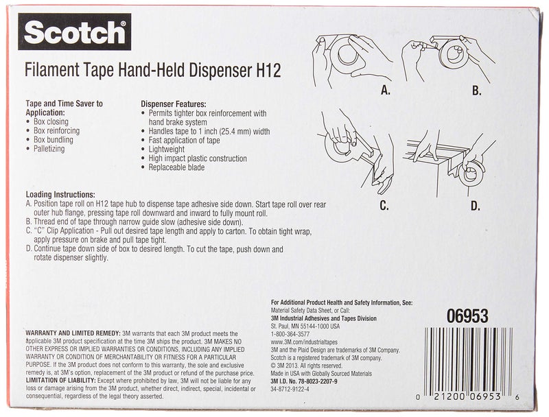 Scotch Brand Filament Tape Hand Dispenser H12, PN6953, 1 in, Gray - Image 4