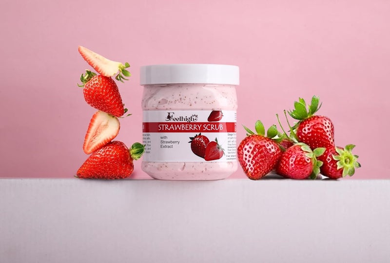 FEELHIGH Strawberry Scrub for Face Body Enriched with strawberry extract helps skin Softness Smooth Skin 500ml - Image 5