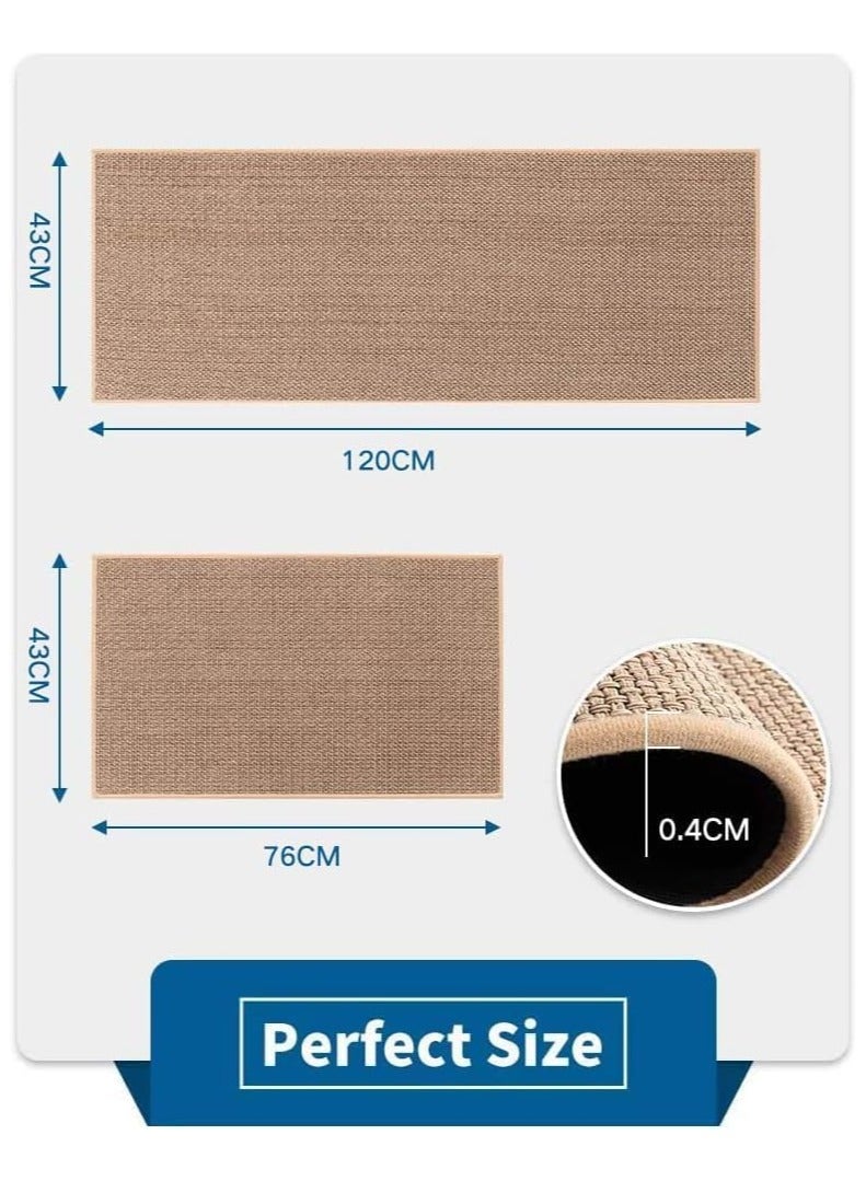 NANAO Kitchen Rug and Mat Set Non-Slip [2 PCS] | Washable | Non-Skid Natural Absorbent Thin Woven Floor Mat | Floor Runner Rugs Set| Laundry Room, Hallway (Oats) (120x44 & 75x44 cm) - Image 2