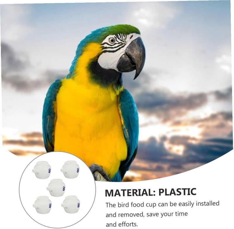 5pcs Large Round Parrot Food Bowls Set, Imitation Blue and White Porcelain Bird Dish and Water Cup for Cockatiel, Parakeet, Suitable for Bird Feeding Supplies - Image 4