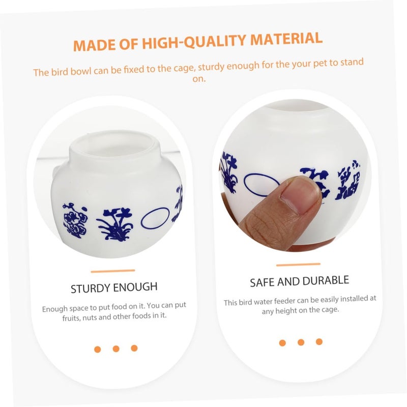 5pcs Large Round Parrot Food Bowls Set, Imitation Blue and White Porcelain Bird Dish and Water Cup for Cockatiel, Parakeet, Suitable for Bird Feeding Supplies - Image 3