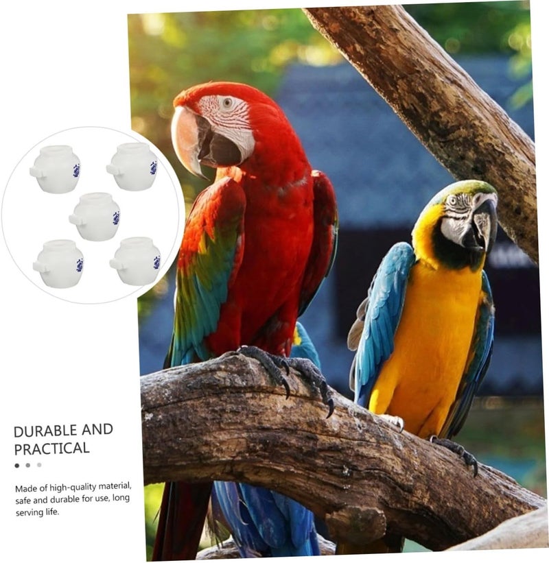5pcs Large Round Parrot Food Bowls Set, Imitation Blue and White Porcelain Bird Dish and Water Cup for Cockatiel, Parakeet, Suitable for Bird Feeding Supplies - Image 5