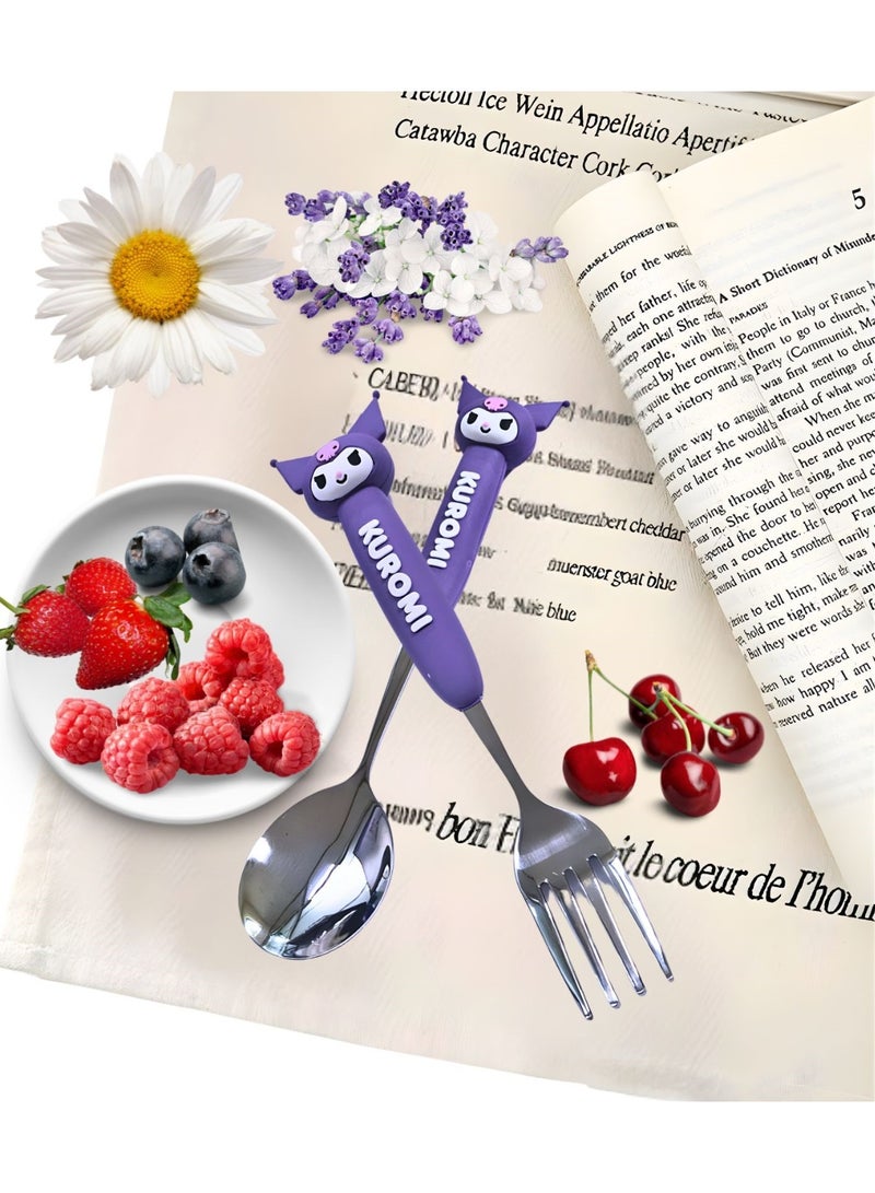 Sanrio Kuromi Spoon and Fork Set with Storage Case – Cute Cartoon Stainless Steel Cutlery for Kids & Adults | Portable Travel Utensils Set with Soft Grip Handles - Image 4