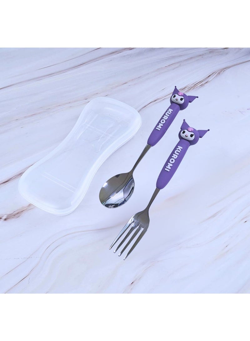 Sanrio Kuromi Spoon and Fork Set with Storage Case – Cute Cartoon Stainless Steel Cutlery for Kids & Adults | Portable Travel Utensils Set with Soft Grip Handles - Image 5