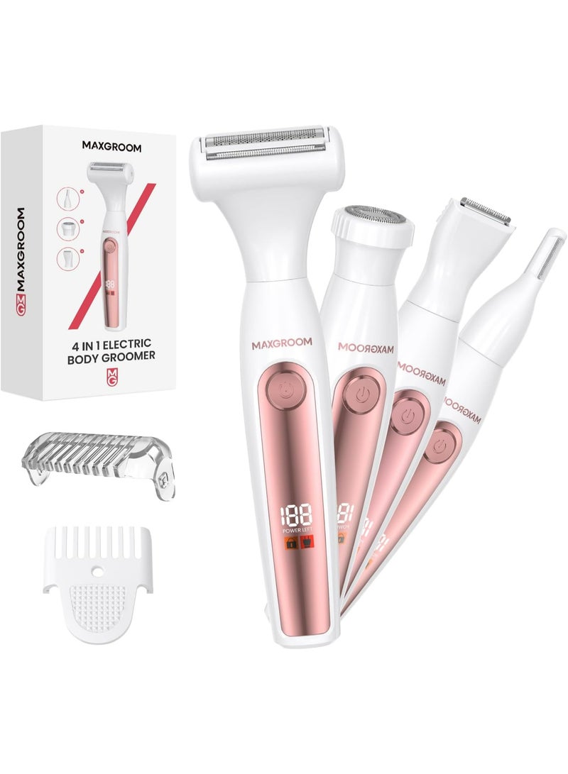MAXGROOM Women’s Bikini Trimmer – All-in-One Waterproof Ladies’ Electric Razor & Shaver，Rechargeable Body Grooming Kit for Legs, Armpits, Face, Eyebrows & Bikini Line (White) - Image 1
