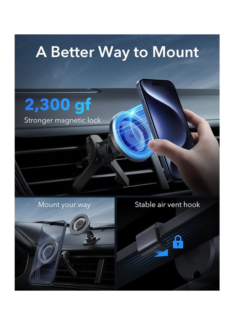 ESR - Car Mount Designed for MagSafe, (HaloLock) Stronger Magnets, MagSafe Car Phone Holder, Air Vent Mount for iPhone 15/14/13/12 Seires, Car Accessories, Charging Not Supported, Metallic Grey - Image 1