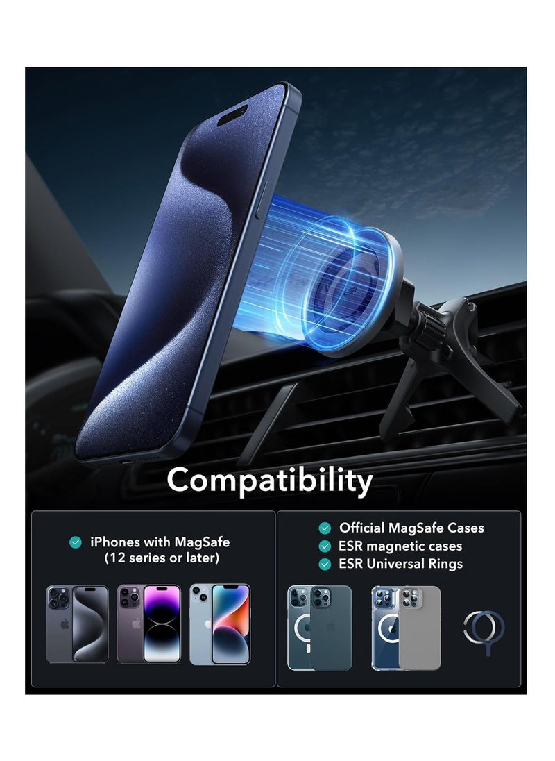 ESR - Car Mount Designed for MagSafe, (HaloLock) Stronger Magnets, MagSafe Car Phone Holder, Air Vent Mount for iPhone 15/14/13/12 Seires, Car Accessories, Charging Not Supported, Metallic Grey - Image 1