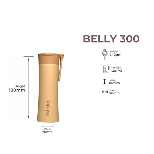 Dubblin Belly Water Bottle 300 ml| Double Wall Vacuum Insulated Stainless Steel Bottle | Keeps Water Hot & Cold | No Sweat | Leak Proof | BPA Free, Color-Orange - Image 3