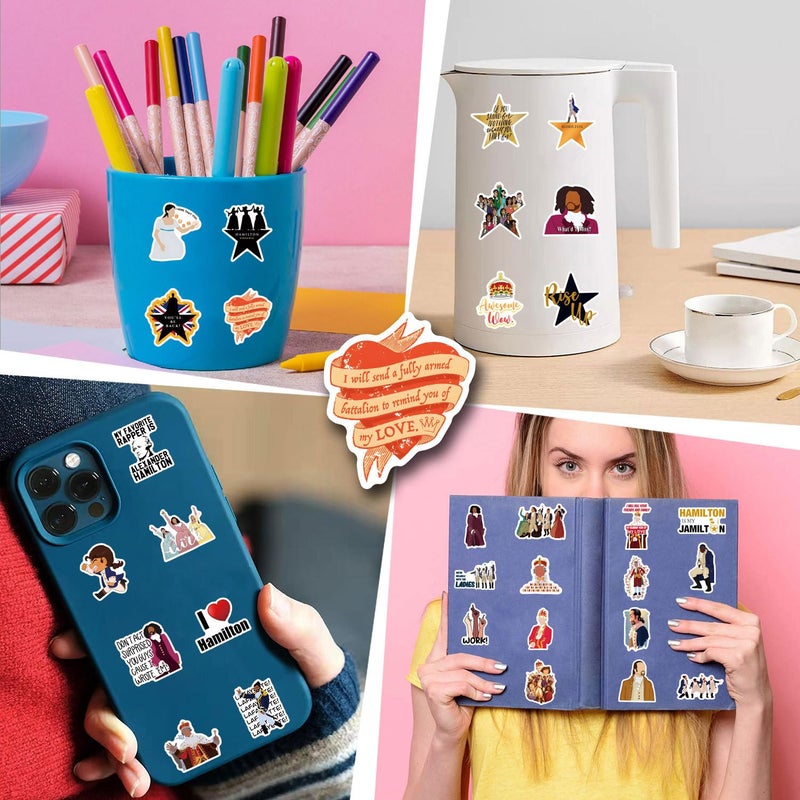 WANVAE 50pcs Hamilton Musical Stickers for Teen Laptop, Music Waterproof Stickers for Girl Adult Water Bottle, Phone, Computer, Cool Kids Skateboard, Bike, Luggage Graffiti Decal - Image 2