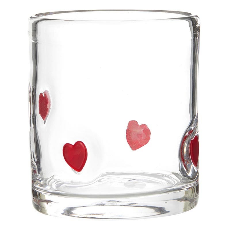 Slant Collections Valentine's Day Double Old Fashioned Icon Handblown Cocktail Glass, 14-Ounce, Hearts