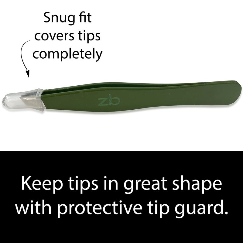 Zizzili Basics Tweezers â€“ Surgical Grade Stainless Steel - Slant Tip for Expert Eyebrow Shaping and Facial Hair Removal â€“ with Protective Pouch (Army Green) - Image 4