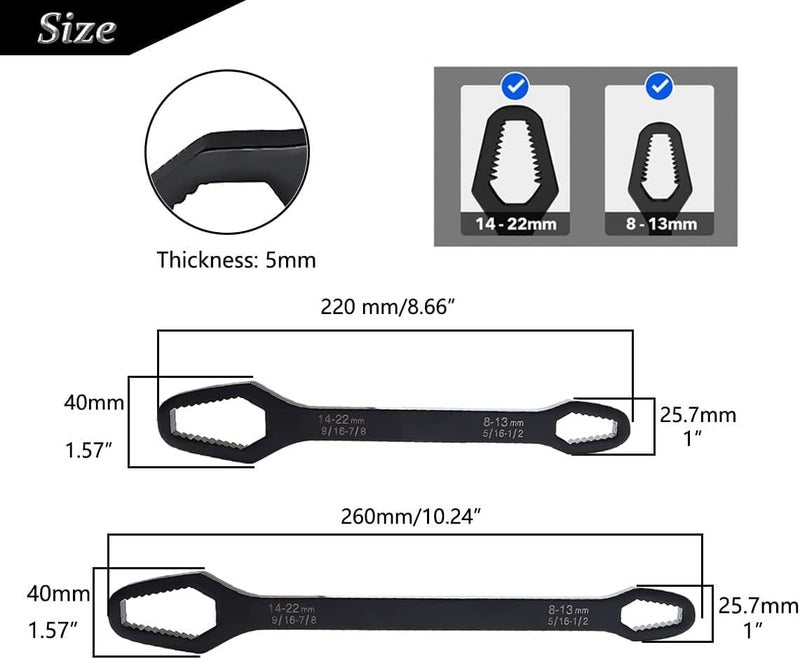 ZEVON 2pcs All in One Multifunctional Universal Wrench Set Self-Tightening Adjustable,3-17mm & 8-22mm Universal Torx Wrench, Double-ended Adjustable Wrench Tool Key Set Screw Nuts Wrenches Black - Image 3