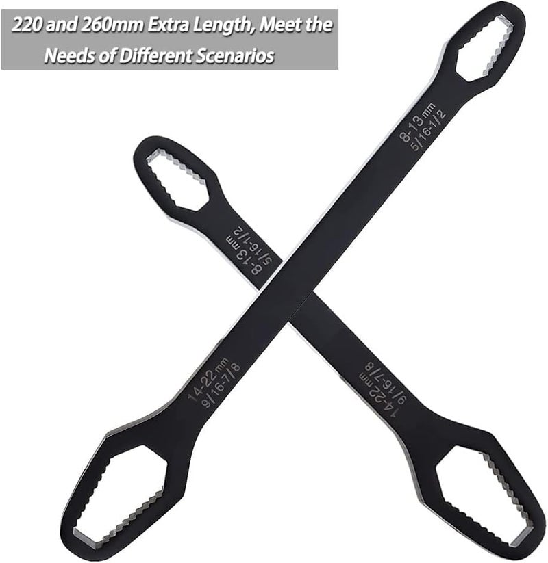 ZEVON 2pcs All in One Multifunctional Universal Wrench Set Self-Tightening Adjustable,3-17mm & 8-22mm Universal Torx Wrench, Double-ended Adjustable Wrench Tool Key Set Screw Nuts Wrenches Black - Image 5