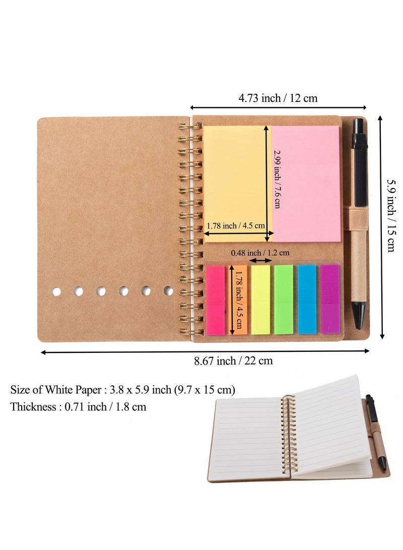 4-Pack Mini Spiral Notebooks with Pen Holder, Sticky Notes & Colorful Page Markers (Black, Red, Brown, Blue) - Image 2