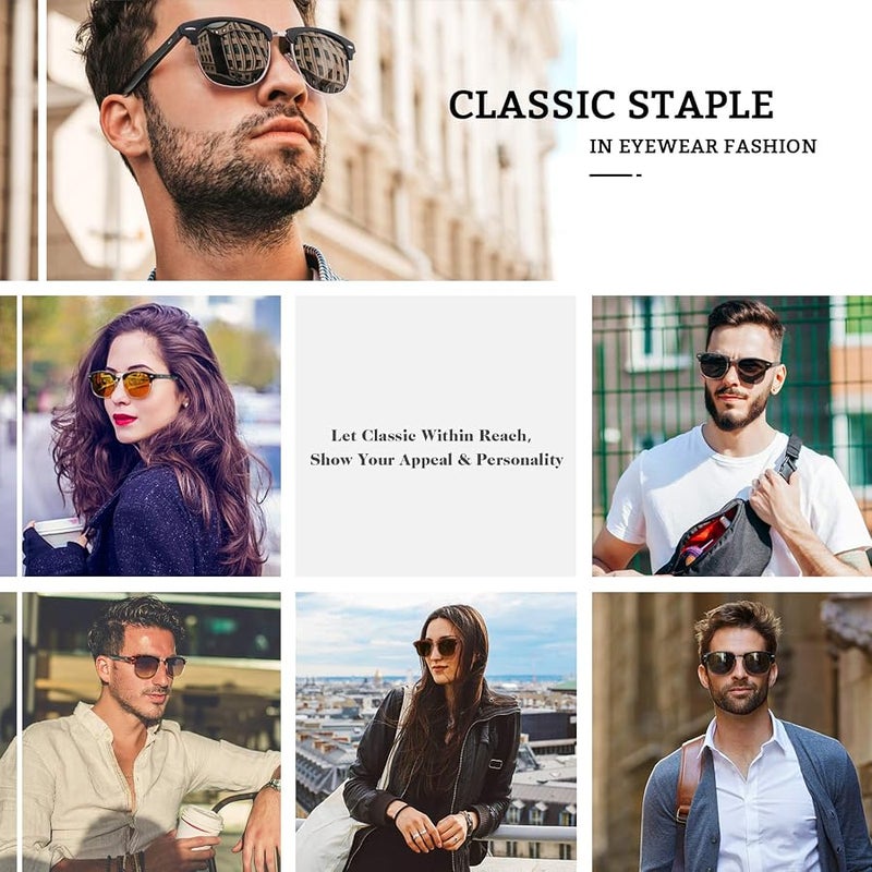 GQUEEN Classic Horn Rimmed Semi Rimless Polarized Sunglasses for Men Women GQO6 - Image 2