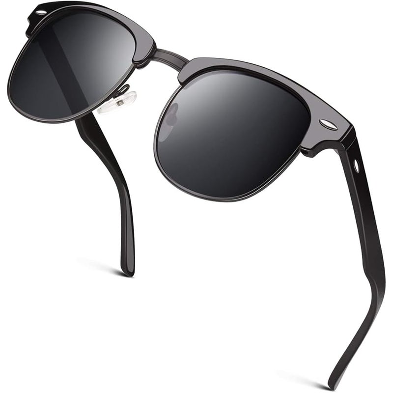 GQUEEN Classic Horn Rimmed Semi Rimless Polarized Sunglasses for Men Women GQO6 - Image 1