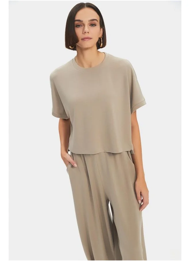 جون June Cotton Blend Short - Tshirt Set Mink