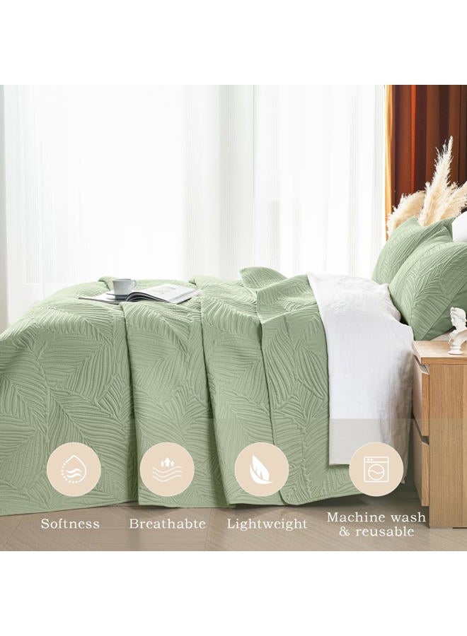 OARAGE Queen Quilt Bedding Set Soft Lightweight Sage Green Bedspread with Leaf Pattern,Ultrasonic Microfiber Bed Coverlet Full Size for All Season (1 Quilt, 2 Shams) - Image 3