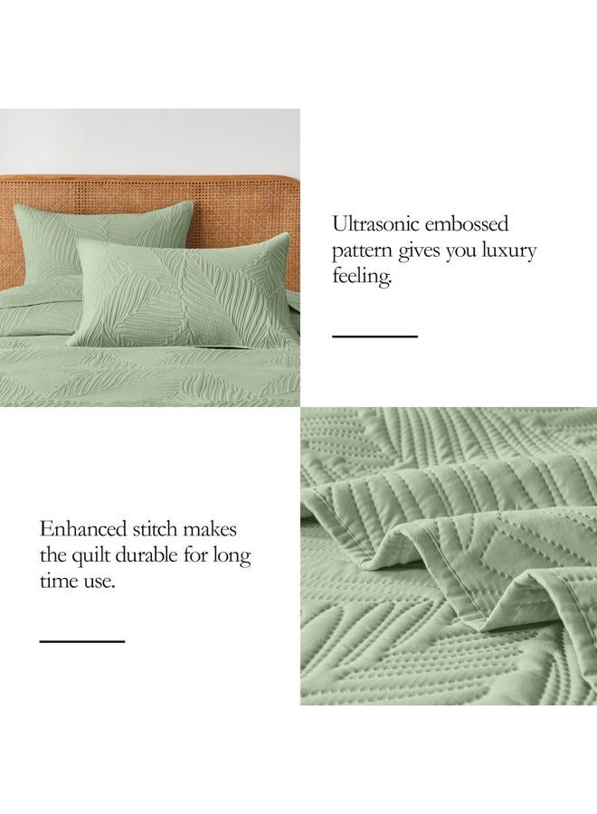 OARAGE Queen Quilt Bedding Set Soft Lightweight Sage Green Bedspread with Leaf Pattern,Ultrasonic Microfiber Bed Coverlet Full Size for All Season (1 Quilt, 2 Shams) - Image 5