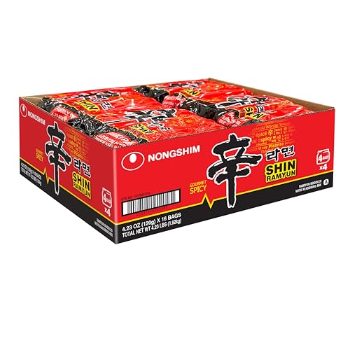 Nongshim Ramen Noodles, Gourmet Instant Ramen, Premium Microwavable Noodle Soup, Spicy Shin, Family Pack, 4.23 Ounce (Pack of 16) - Packaging Graphic May Vary - Image 4