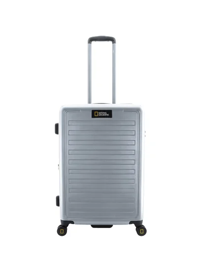 NATIONAL GEOGRAPHIC National Geographic Cruise 100% PC Hardshell Medium Check-In Suitcase Silver, Durable Lightweight TSA Combination Lock Travel Luggage, 4 Quite Spinner Wheel Trolley Bag (24 Inch).