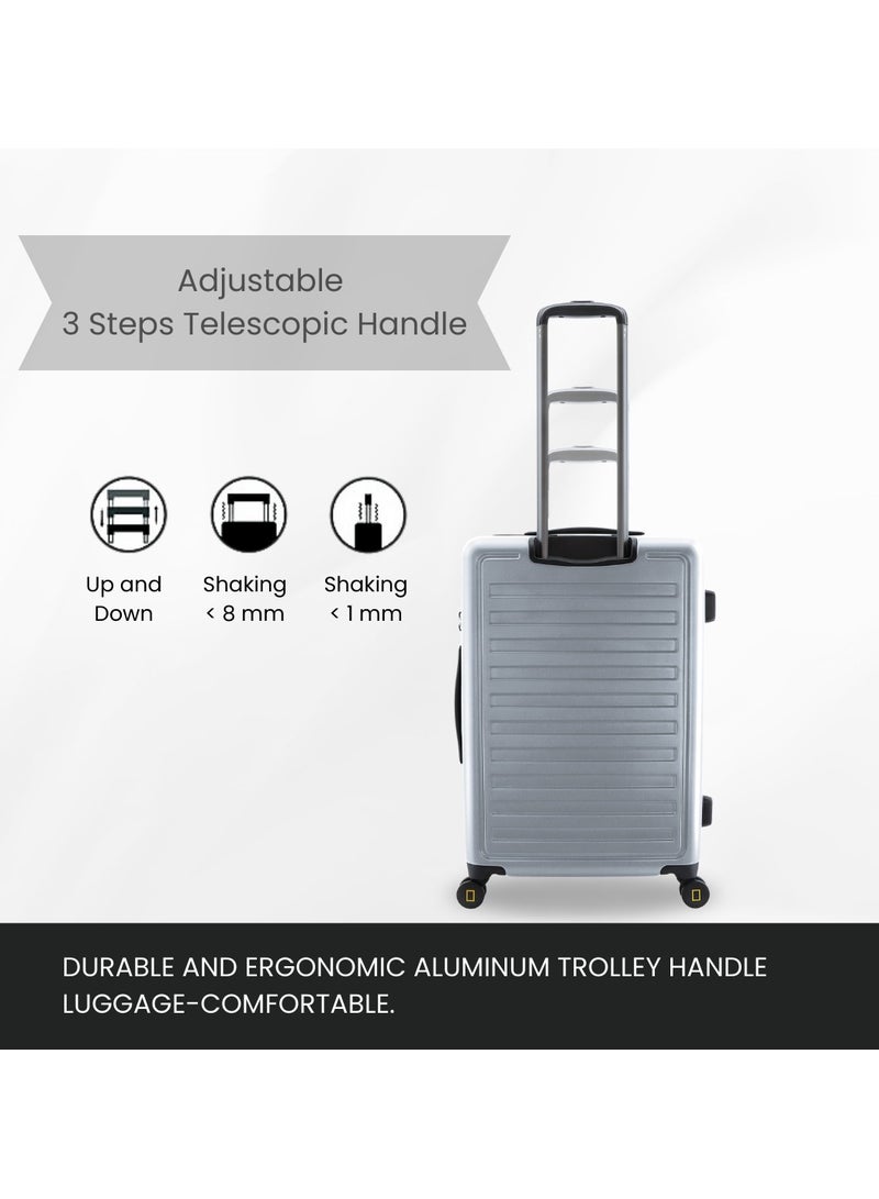 ناشيونال چيوغرافيك حقيبة سفر ناشيونال جيوغرافيك متوسطة صلبة فضية بعجلات دوارة وقفل مدمج - Image 4