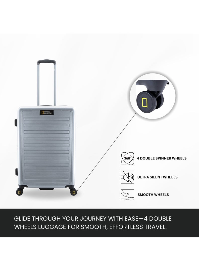 ناشيونال چيوغرافيك حقيبة سفر ناشيونال جيوغرافيك متوسطة صلبة فضية بعجلات دوارة وقفل مدمج - Image 5