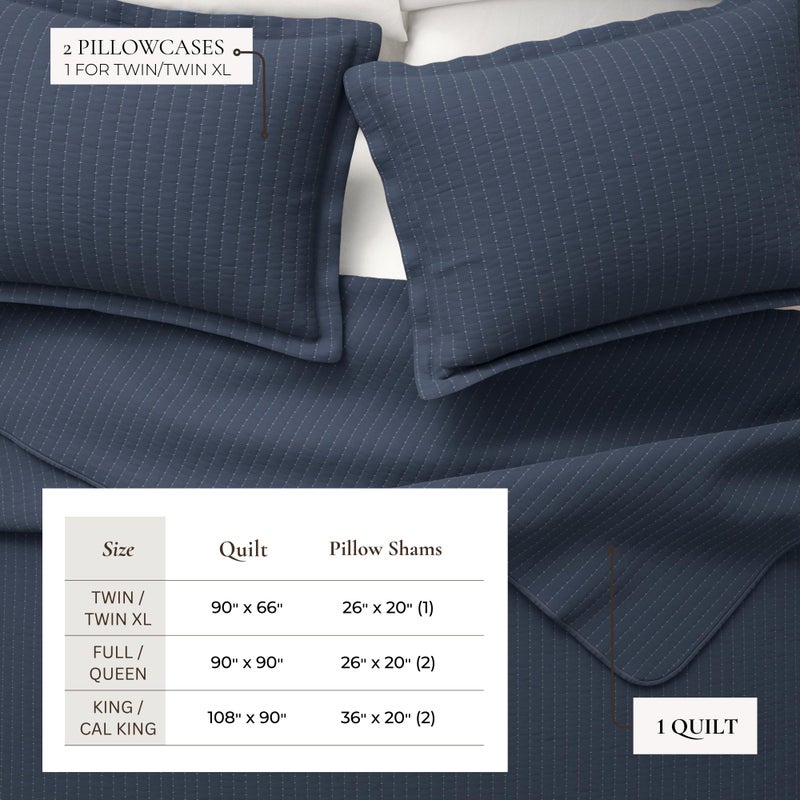 Great Bay Home Twin/Twin XL Quilt Bedding Set, 2-Piece Lightweight Summer Channel Stitch Quilt Set with Shams, Ultra Soft Navy Bedspreads, Quilted Bedding Coverlets for All Seasons - Image 3
