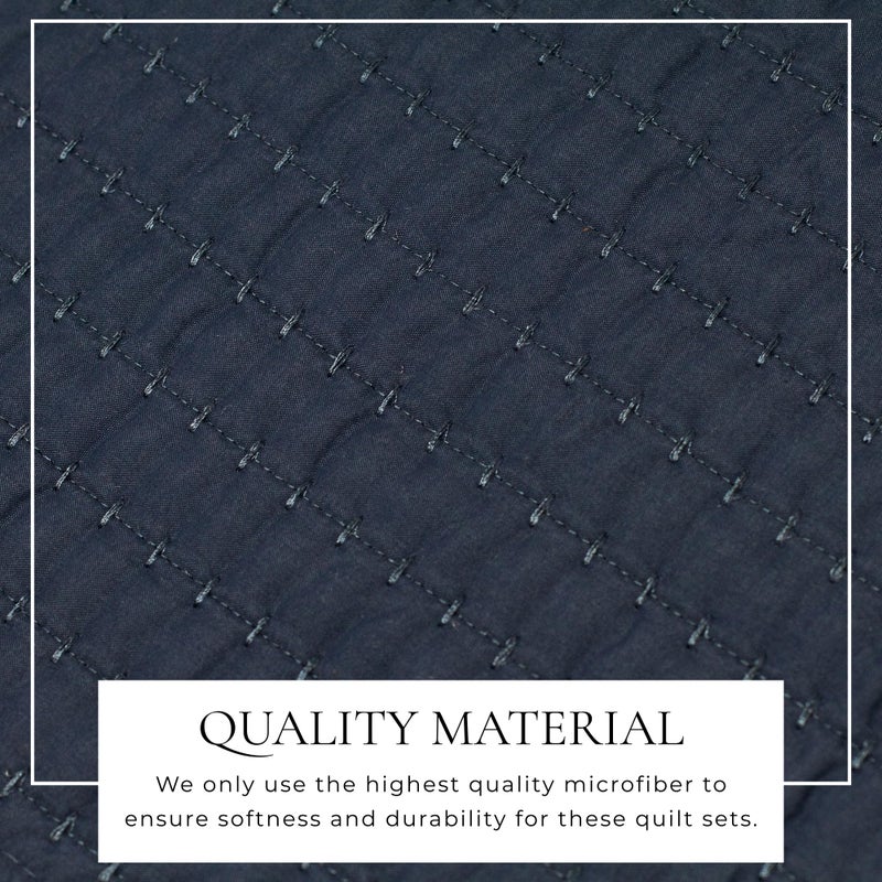 Great Bay Home Twin/Twin XL Quilt Bedding Set, 2-Piece Lightweight Summer Channel Stitch Quilt Set with Shams, Ultra Soft Navy Bedspreads, Quilted Bedding Coverlets for All Seasons - Image 2