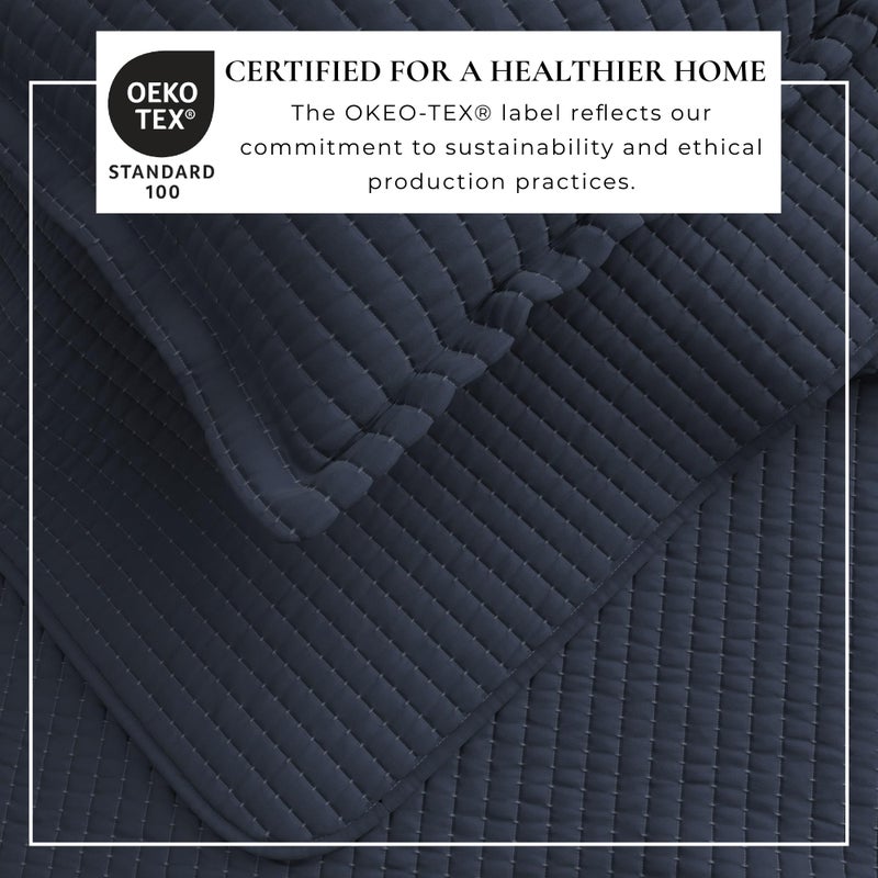 Great Bay Home Twin/Twin XL Quilt Bedding Set, 2-Piece Lightweight Summer Channel Stitch Quilt Set with Shams, Ultra Soft Navy Bedspreads, Quilted Bedding Coverlets for All Seasons - Image 4