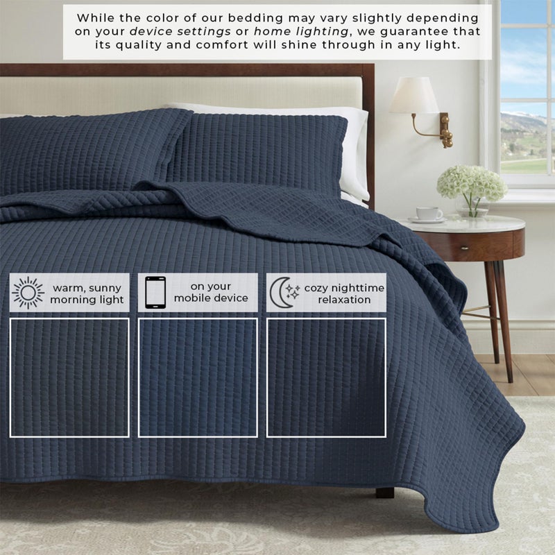 Great Bay Home Twin/Twin XL Quilt Bedding Set, 2-Piece Lightweight Summer Channel Stitch Quilt Set with Shams, Ultra Soft Navy Bedspreads, Quilted Bedding Coverlets for All Seasons - Image 5