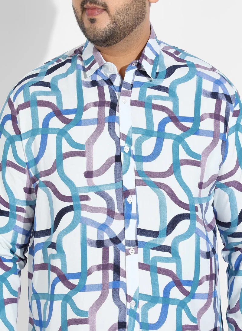 Instafab Plus  Instafab Plus Men's Abstract Print Button Up Shirt for Men | Best Price UAE