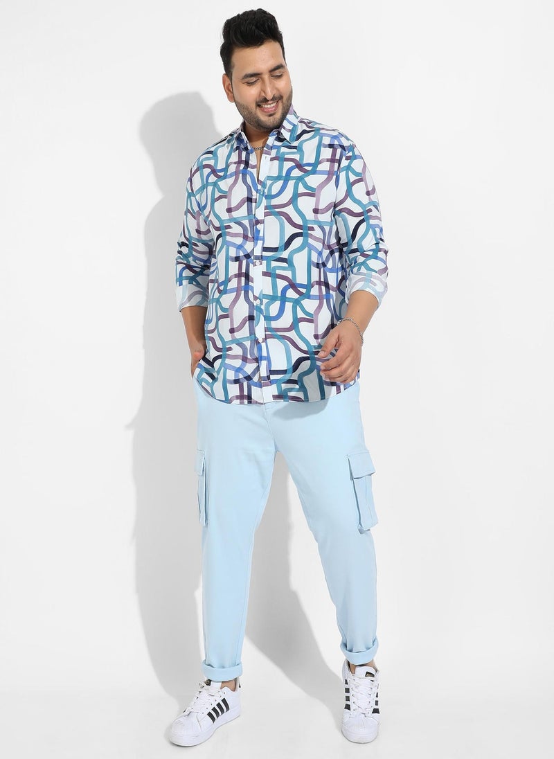 Instafab Plus Men's Abstract Print Button Up Shirt - Image 5