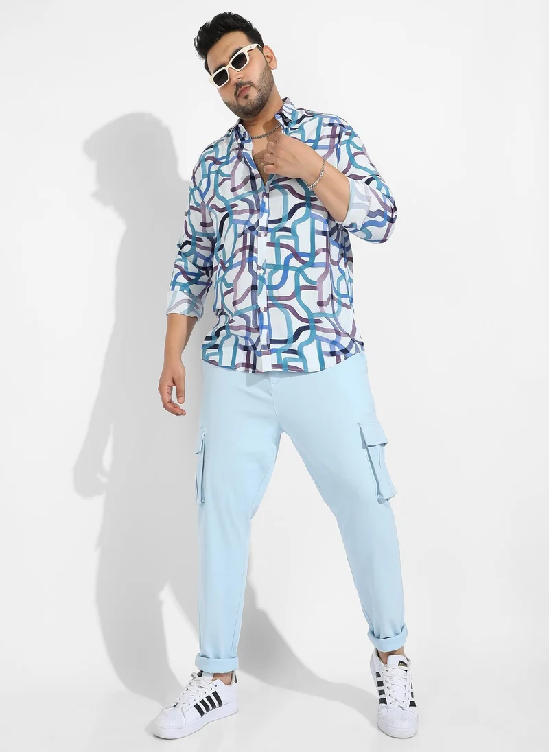 Instafab Plus  Instafab Plus Men's Abstract Print Button Up Shirt for Men | Best Price UAE