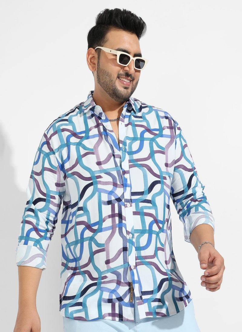 Instafab Plus Men's Abstract Print Button Up Shirt - Image 2