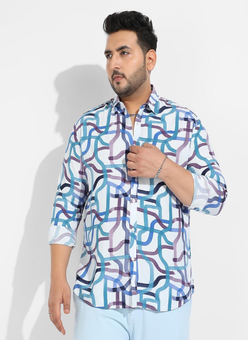 Instafab Plus Men's Abstract Print Button Up Shirt - Image 1