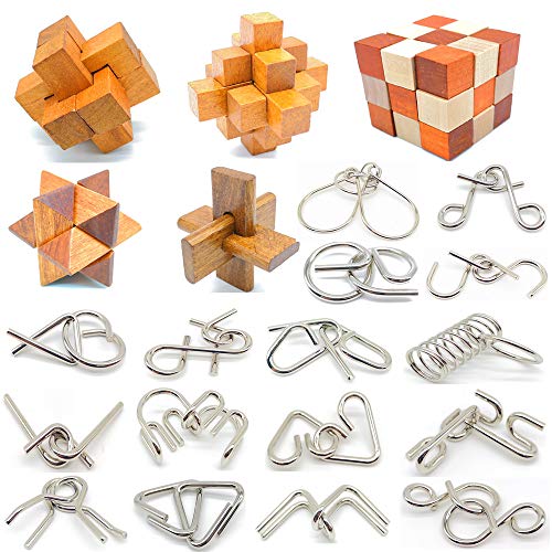 Guaishou Brain Teasers with The Puzzles 21Pcs Unlock Interlock Game IQ Test Toy 3D Wooden and Metal for Party Favor Kids Adults Challenge - Image 1