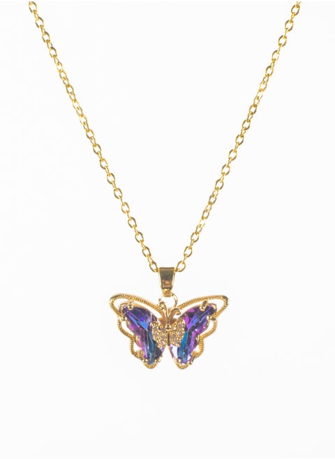 Purple Zirconic Butterflu Stainless Steel Pendant Necklace