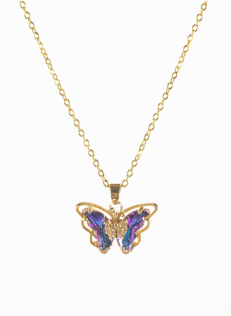 The Black Pearl Accessories - Purple Zirconic Butterflu Stainless Steel Pendant Necklace - Image 1